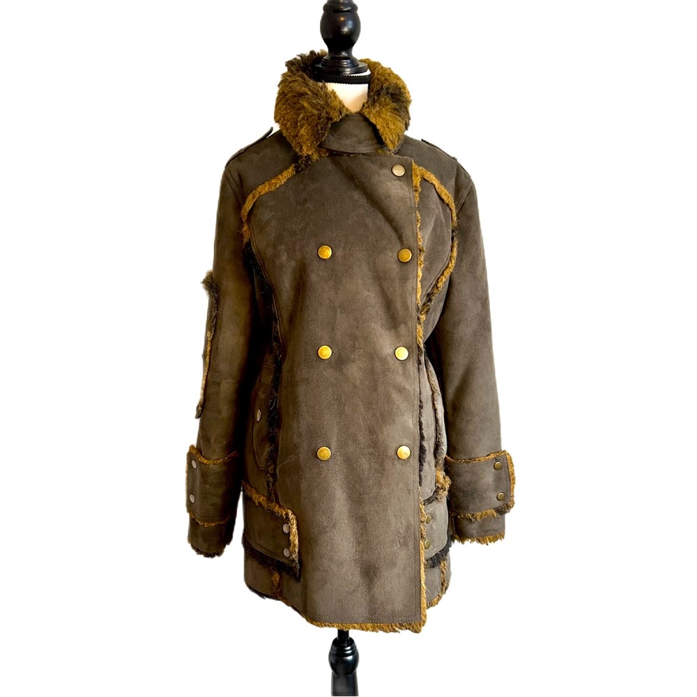 RARE Vintage NESS Chocolate Faux Fur Velvet Women's Coat Size Large